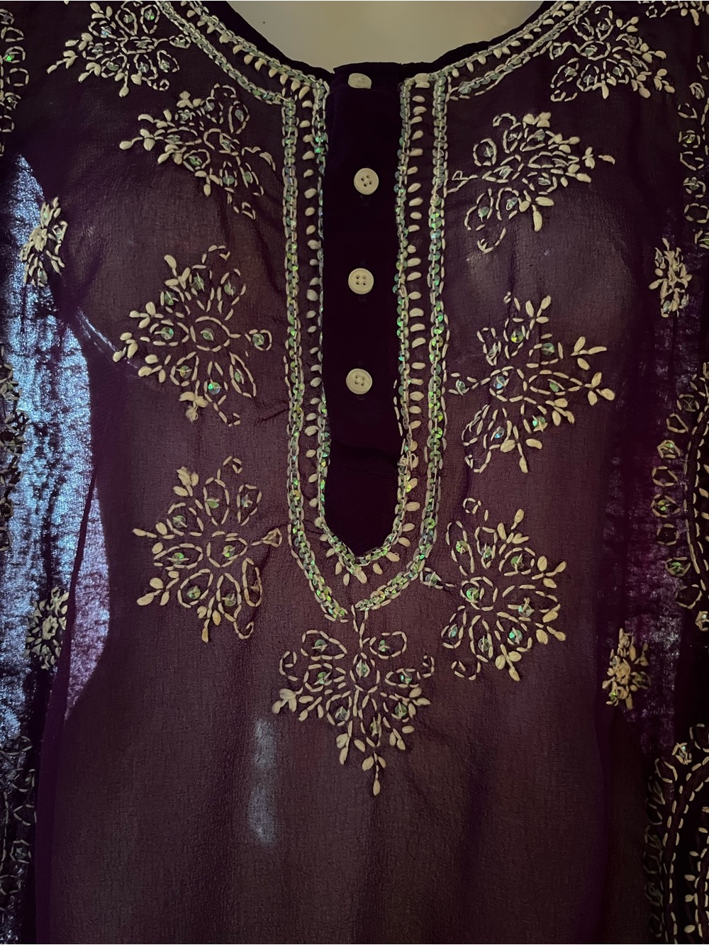 Sheer Embroidered Women's Tunic in Deep Purple